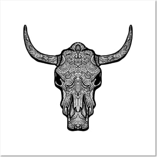 Bull skull zentangle style illustration Posters and Art